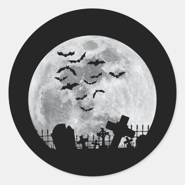 Halloween Full Moon Friedhof Graveyard Spooky Bats Runder Aufkleber (Vorderseite)