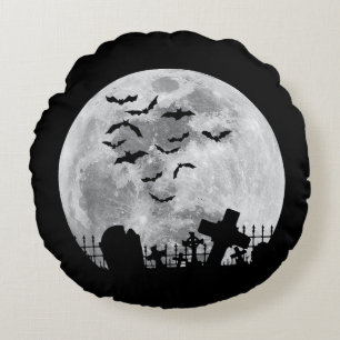 Halloween Full Moon Friedhof Graveyard Spooky Bats Rundes Kissen
