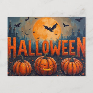 Halloween Full Moon Pumpkins und Fledermäuse Feiertagspostkarte