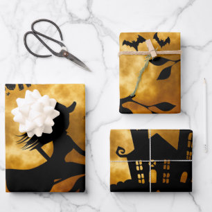 Halloween Full Moon Witz Spooky House Geschenkpapier Set