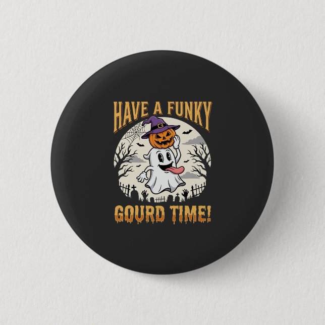 Halloween Funky Kürbis Zeit Geist Kürbis Button (Vorderseite)