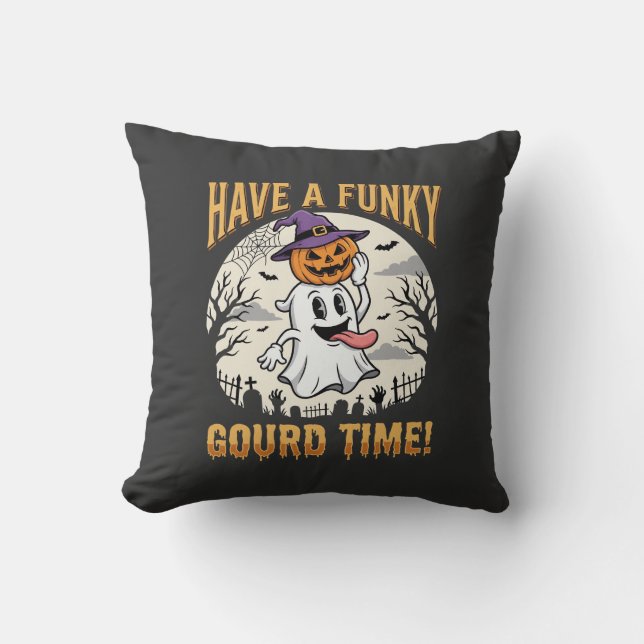 Halloween Funky Kürbis Zeit Geist Kürbis Kissen (Vorderseite)