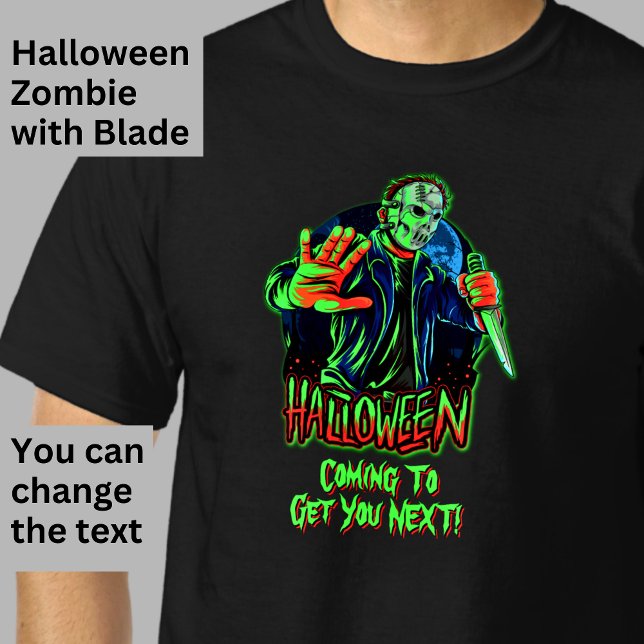 Halloween Funny Beängstigend Zombie Mask Knife on  T-Shirt (Von Creator hochgeladen)