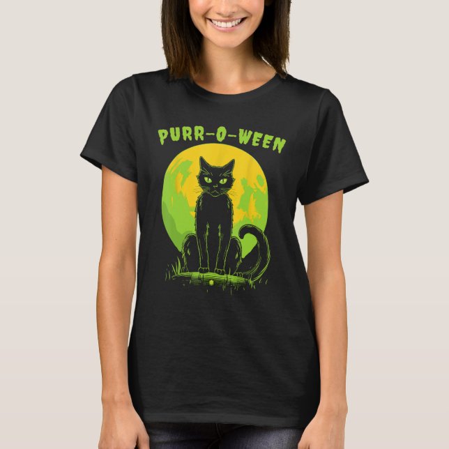 Halloween Funny Cat Purr-o-ween T-Shirt (Vorderseite)