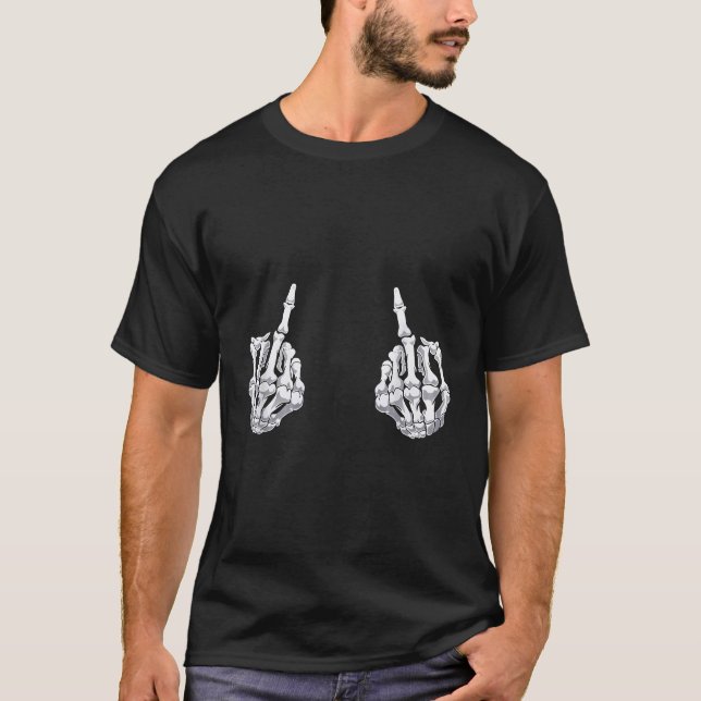 Halloween Funny Finger Bone Hand Skull T-Shirt (Vorderseite)