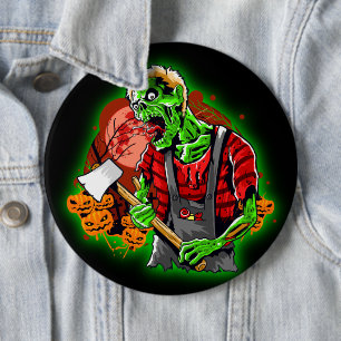 Halloween Funny Green Zombie Ax auf Button