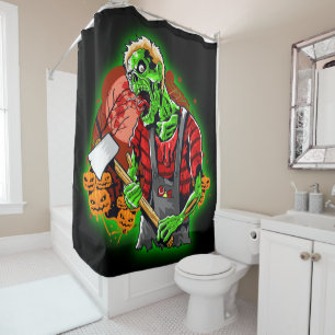 Halloween Funny Green Zombie Ax   Duschvorhang