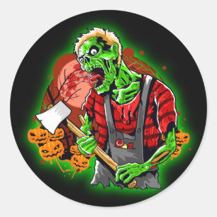 Halloween Funny Green Zombie Runder Aufkleber