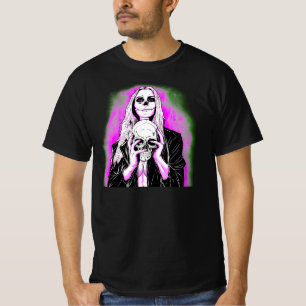 Halloween Funny Pink Green Beängstigend Lady Skull T-Shirt