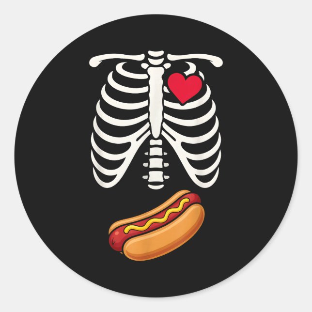 Halloween Funny Skeleton Ribcage Hotdog Food Lover Runder Aufkleber (Vorderseite)