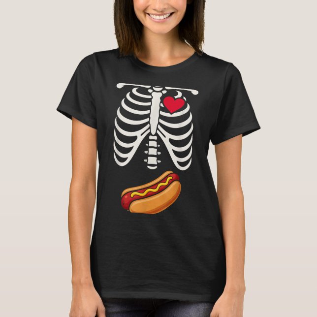 Halloween Funny Skeleton Ribcage Hotdog Food Lover T-Shirt (Vorderseite)
