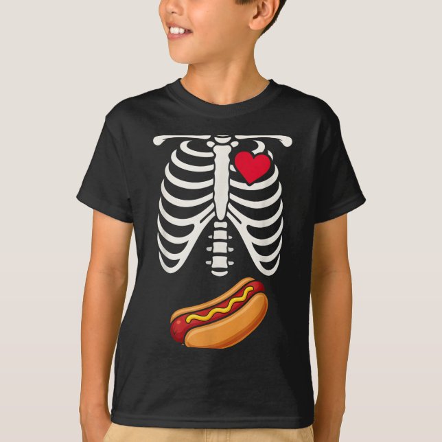 Halloween Funny Skeleton Ribcage Hotdog Food Lover T-Shirt (Vorderseite)