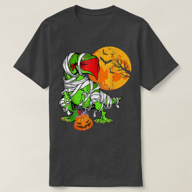 Halloween Funny Skeleton Riding Mummy Dinosaur T r T-Shirt (Design vorne)