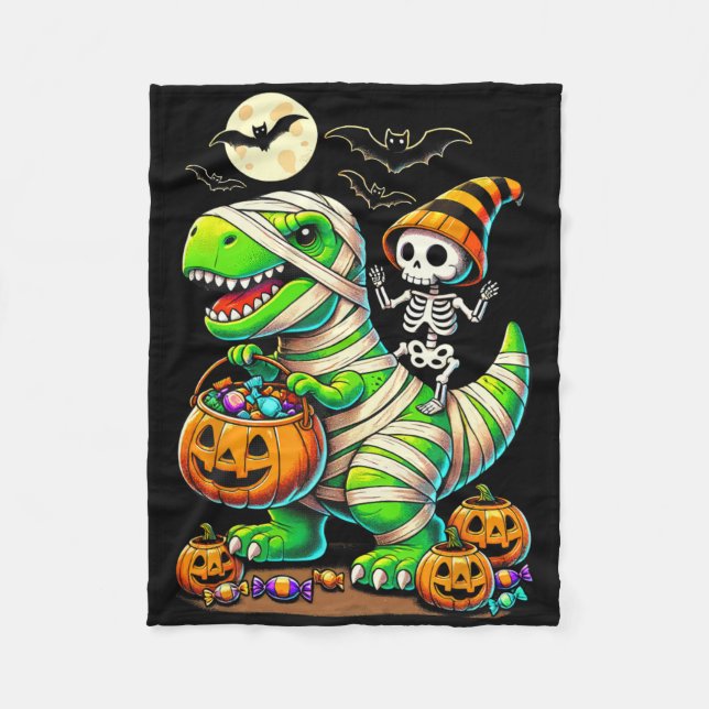 Halloween Funny T Rex Dinosaur Mummy Boys Trick Tr Fleecedecke (Vorderseite)