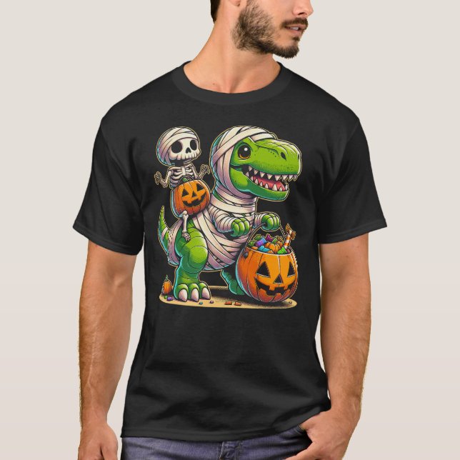 Halloween Funny T Rex Dinosaur Mummy Boys Trick Tr T-Shirt (Vorderseite)