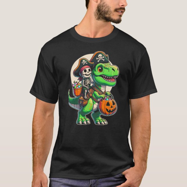Halloween Funny T Rex Dinosaur Pirate Boys Trick T T-Shirt (Vorderseite)