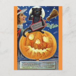 Halloween Funny Vintag Witze Black Cat Pumpkin Postkarte