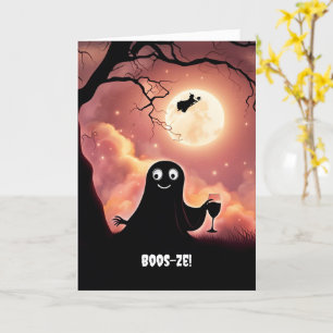 Halloween Funny Wine mit Ghost und Hexenschuh Karte
