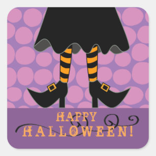 Halloween Funny Witch Legs Quadratischer Aufkleber