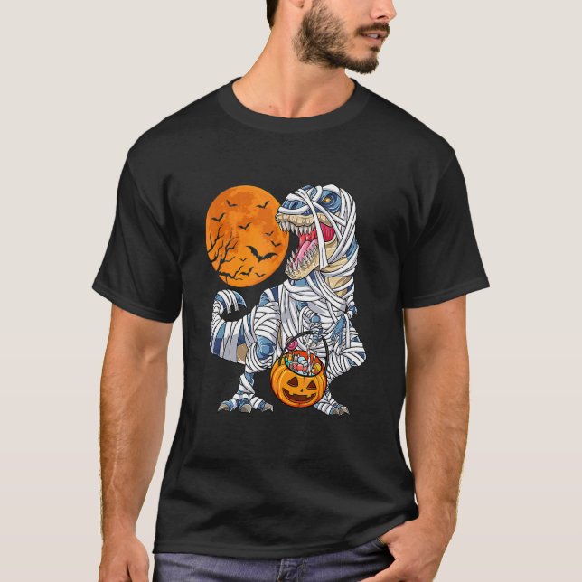 Halloween für Jungs Männer Dinosaur Rex Mummy Pump T-Shirt (Vorderseite)