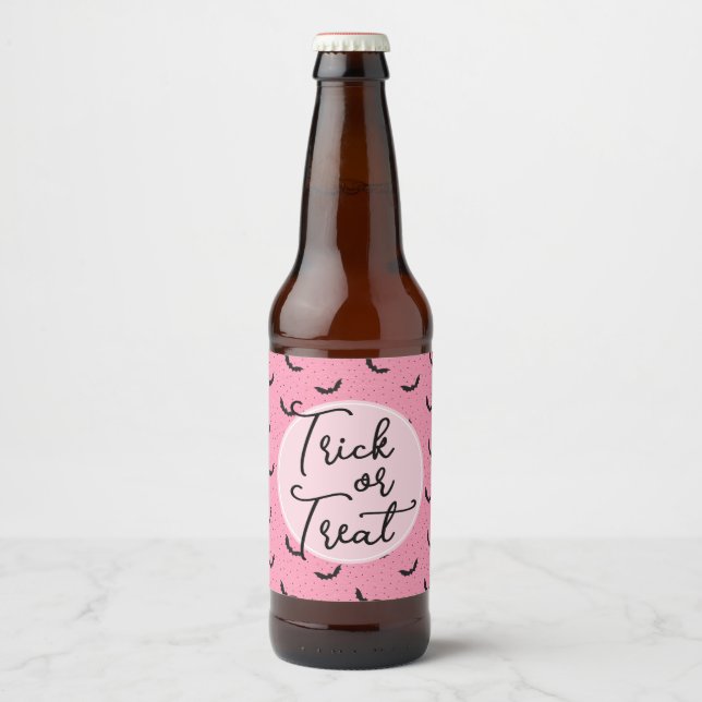 Halloween für rosa Fledermäuse Bierflaschenetikett (Vorderseite)