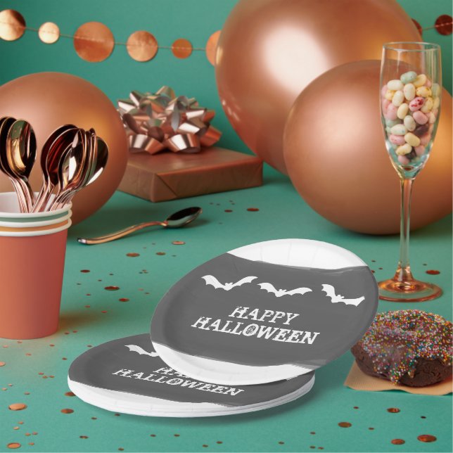 Halloween für Schwarz-weiße Wasserfarben Pappteller (Multi)