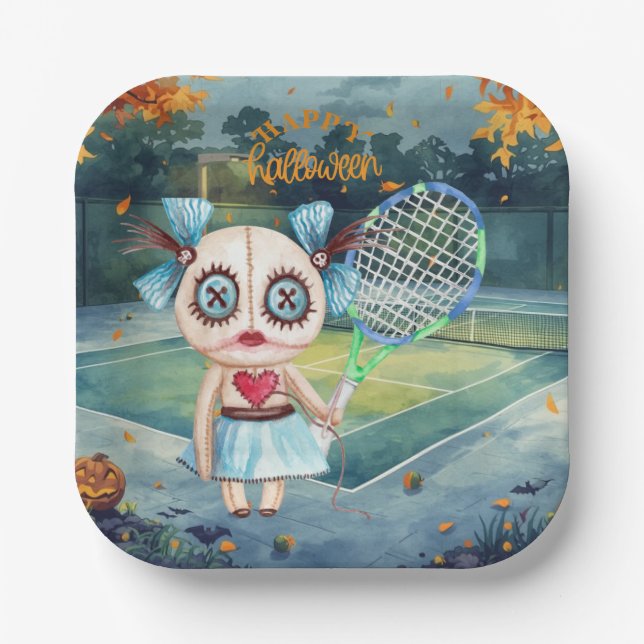 Halloween für Tennisspieler mit Schläger Pappteller (Vorderseite)