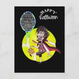 Halloween für Tennisspieler mit Schläger und Ball Feiertagspostkarte