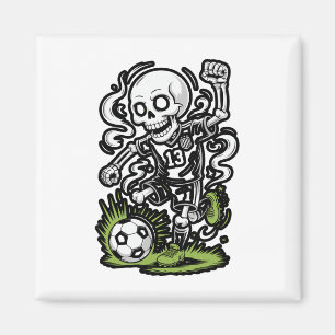 Halloween-Fußball-Skelett unter orangefarbenem Mon Magnet