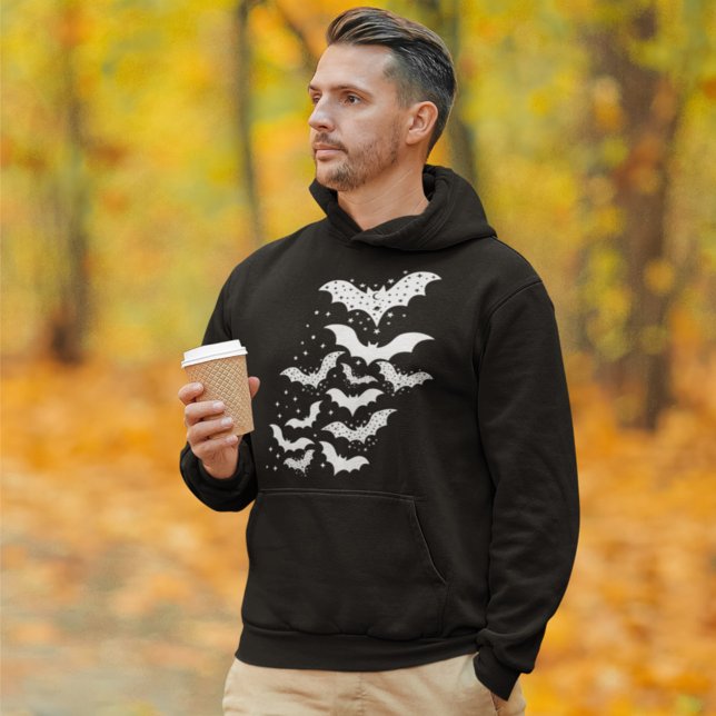Halloween Galaxy White Bats and Stars Hoodie (Von Creator hochgeladen)