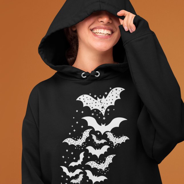 Halloween Galaxy White Bats and Stars Hoodie (Von Creator hochgeladen)