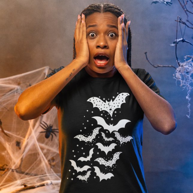 Halloween Galaxy White Bats and Stars Tri-Blend Shirt (Von Creator hochgeladen)