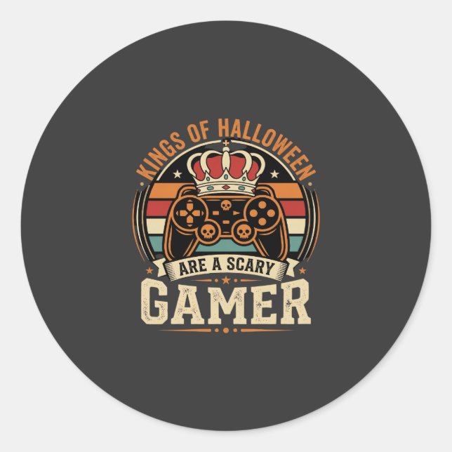 Halloween Gamer King Retro-Controller-Design Runder Aufkleber (Vorderseite)