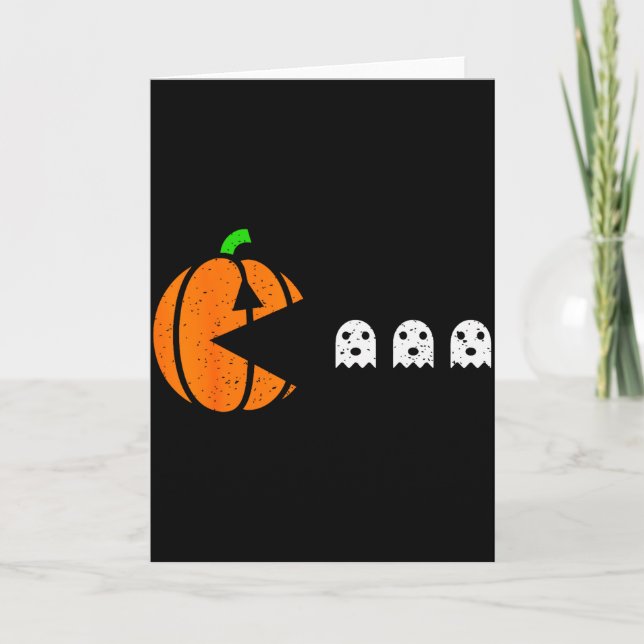 Halloween Gamer Pumpkin Eating Ghost Costume Men B Karte (Vorderseite)