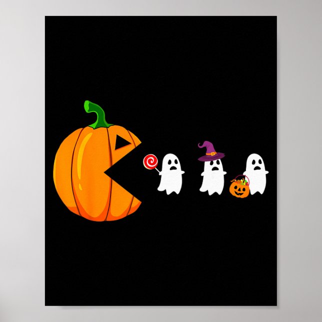 Halloween Gamer Pumpkin Eating Ghost Costume Men B Poster (Vorne)