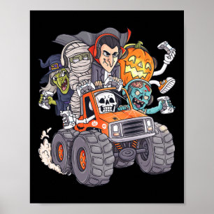 Halloween Gamer Skeleton Zombie Monster Truck Boys Poster