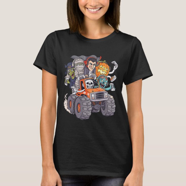 Halloween Gamer Skeleton Zombie Monster Truck Boys T-Shirt (Vorderseite)