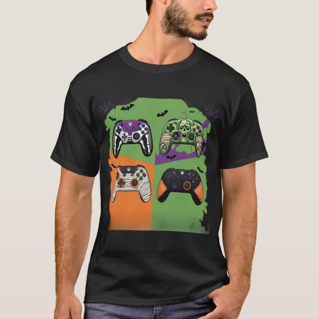 Halloween Gaming Controller Skeleton Zombie Mummy T-Shirt (Vorderseite)