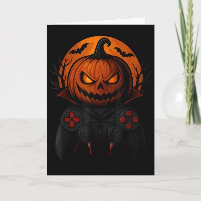 Halloween Gaming Controller Soky Pumpkin Gamer Boy Karte (Vorderseite)
