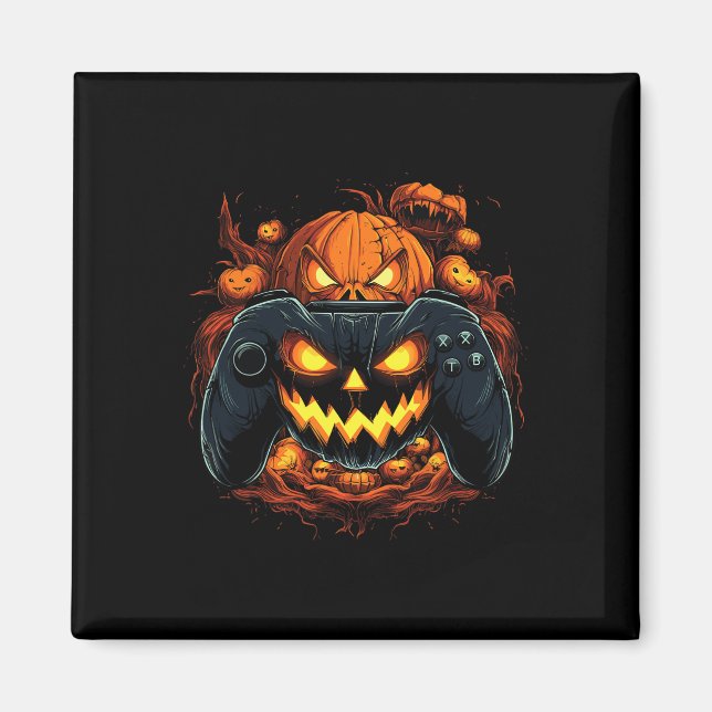 Halloween Gaming Kürbislaterne Pumpkin-Gesichtspun Magnet (Vorne)