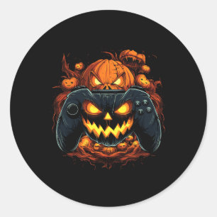 Halloween Gaming Kürbislaterne Pumpkin-Gesichtspun Runder Aufkleber