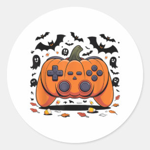 Halloween Gaming Pumpkin Controller Spooky Video G Runder Aufkleber