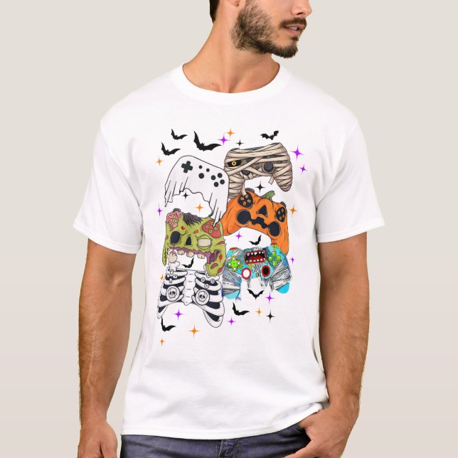 Halloween Gaming T - Shirt mit Spooker Controller (Vorderseite)