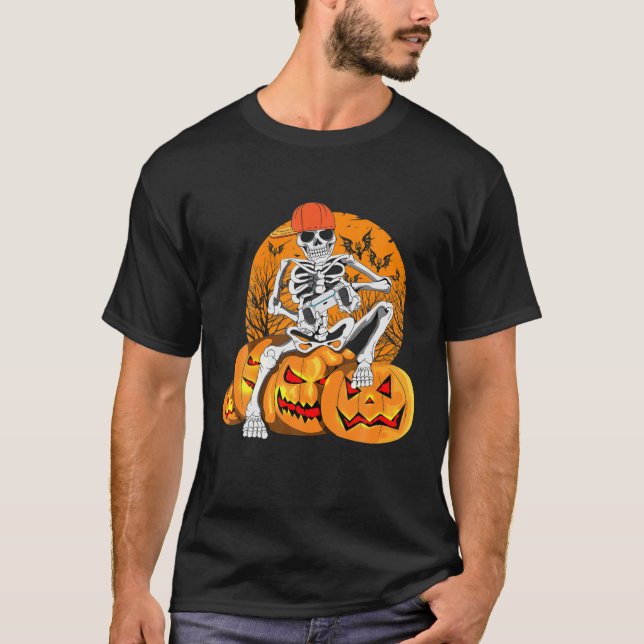 Halloween Gangster Skeleton Game Pumpskin Pum T-Shirt (Vorderseite)