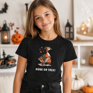 Halloween-Gans-Hupf oder Süßigkeiten-Mädchen T-Shirt