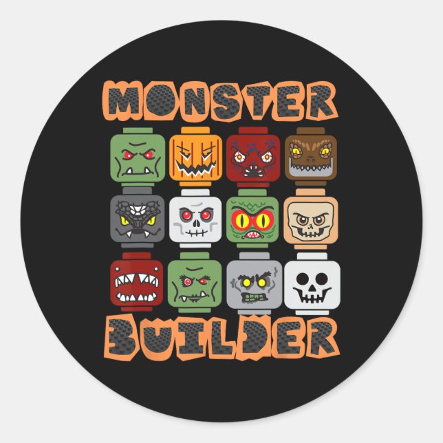 Halloween Gebäude Bricks Monster Builder Brick He Runder Aufkleber (Vorderseite)