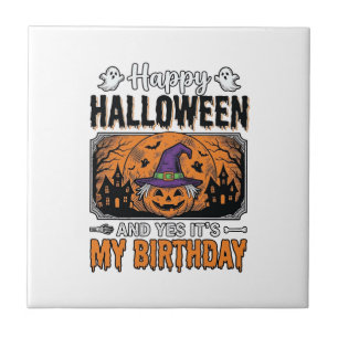 Halloween Geburtstag Hexe Kürbis Vintage-Shirt Des Fliese