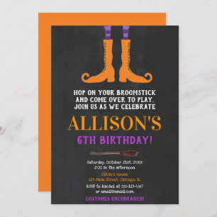 Halloween-Geburtstag, Hexenfüße lila orange Einladung
