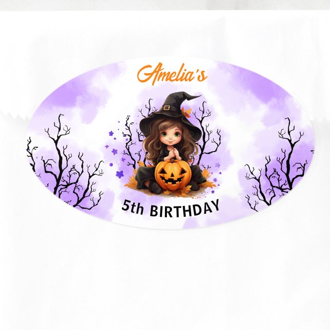 Halloween Geburtstags Niedlicher Hexenovalaufklebe Ovaler Aufkleber (Halloween Birthday Cute Little Witch Oval Sticker)