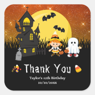 Halloween Geburtstagsfeier Hexe Geist Orange Quadratischer Aufkleber